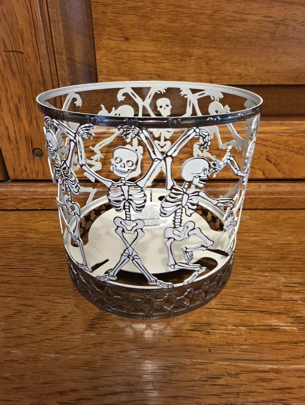 Bath And Body Works Dancing Skeleton Metal Candle Holder - White and Silver